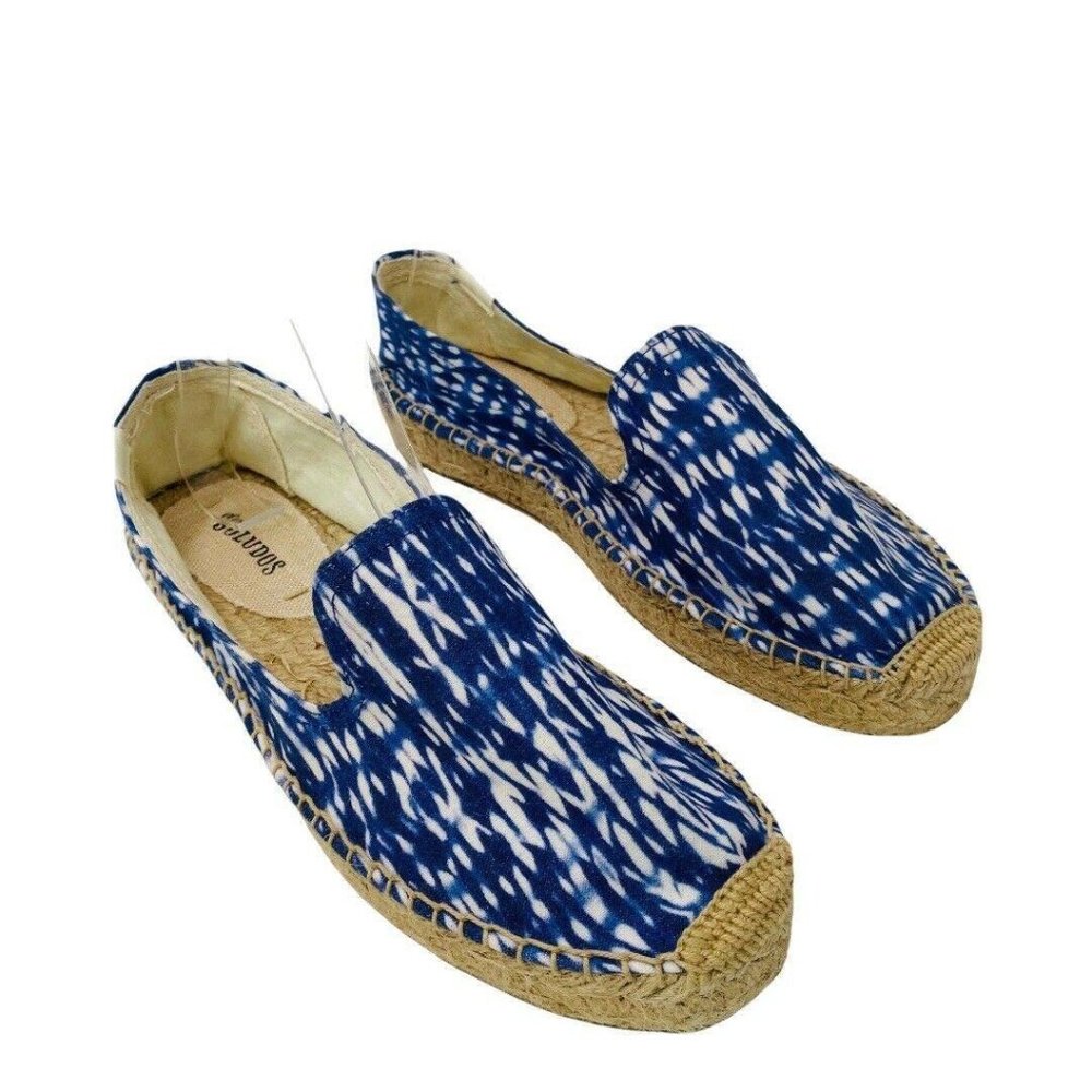 Soludos Flats Espadrilles Size 7 Blue White Pattern Slip On Canvas Shoes